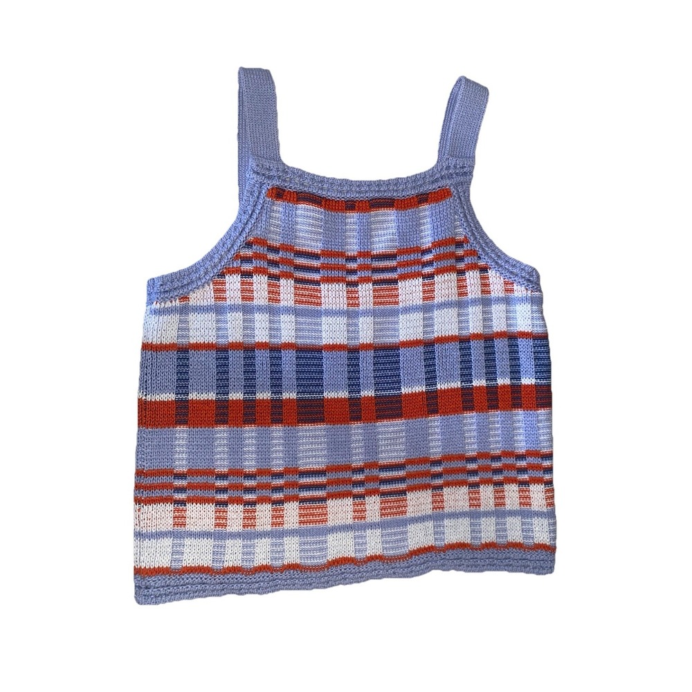 Banana Republic Sleeveless Plaid Apron Tank Top Sweater Square Neck Women M Blue